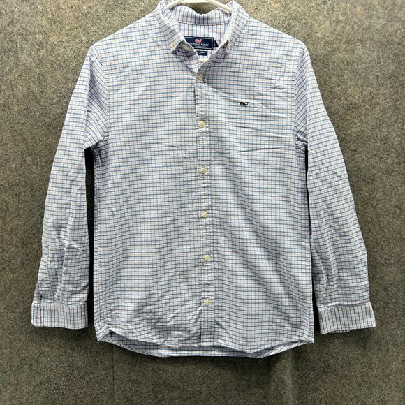 Vineyard Vines Shirt Kids Large Blue Button Down Gingham Dress Whale Cotton - Picture 1 of 10